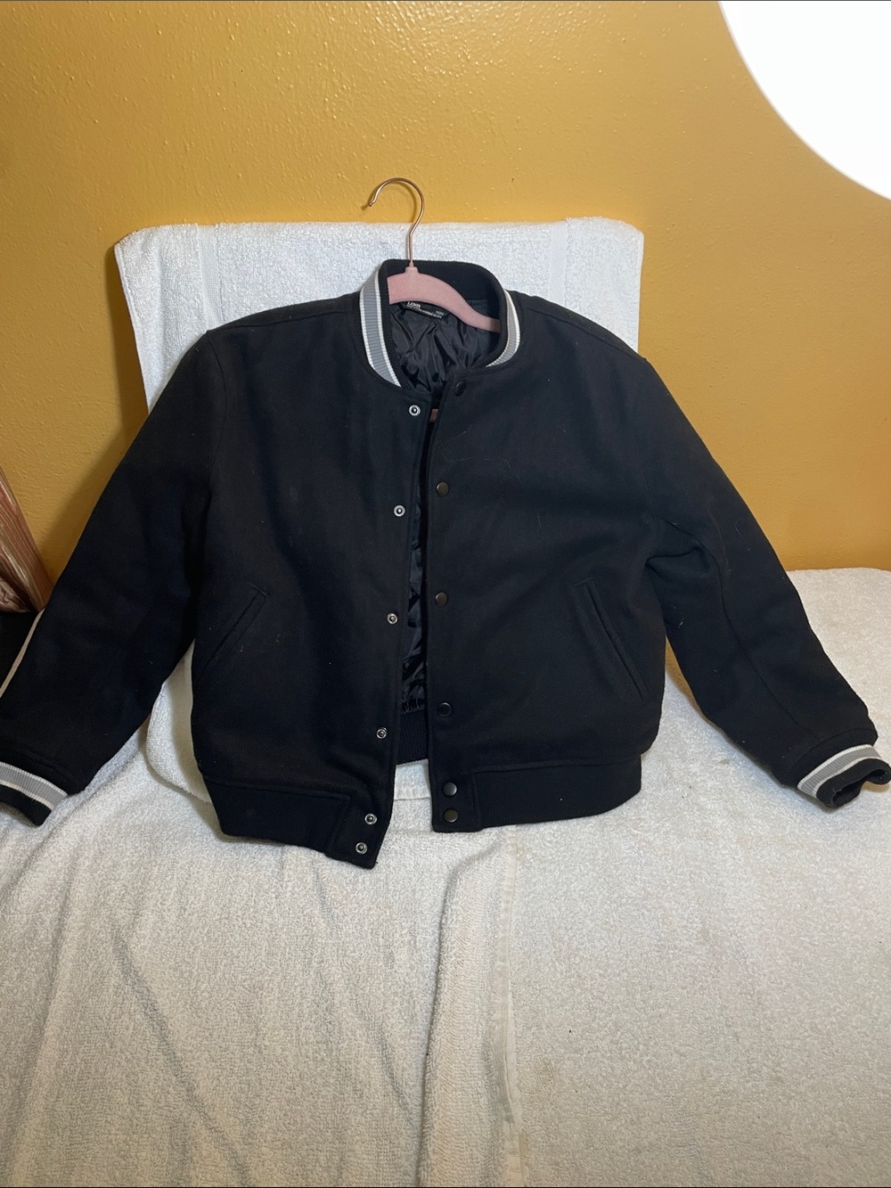 Men's Black Bomber Varsity Jacket with Contrast Trim